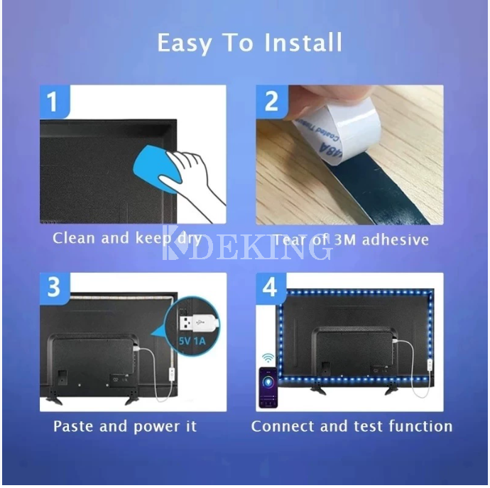 شريط إضاءة LED RGB 12 فولت للجانب الخلفي للتلفزيون